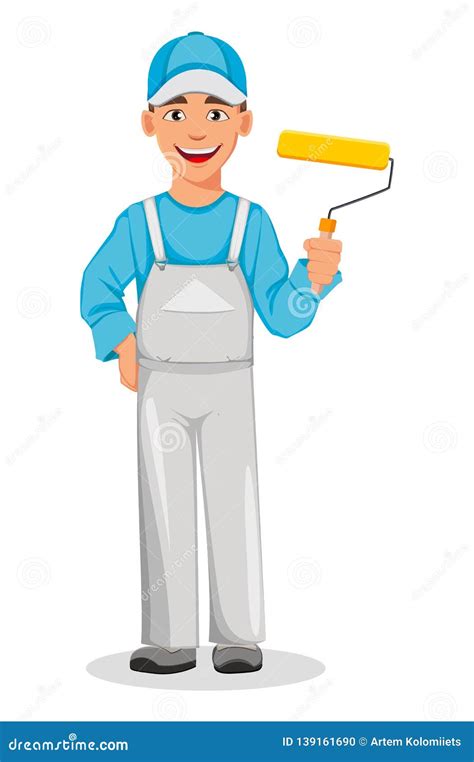 Painter Man Decorator Cartoon Character Stock Vector Illustration Of