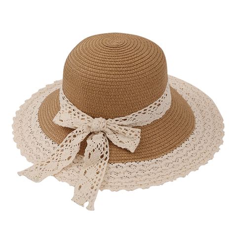 56 58cm Hat Circumference Female Hollow Lace Bow Lace Straw Hat Summer