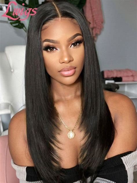 Brazilian Human Hair Layers Shoulder Length Silky Straight 360 Lace Wig Pre Plucked Natural