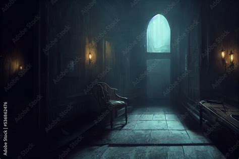 creepy interior of an abandoned building background, concept art, digital illustration, haunted ...