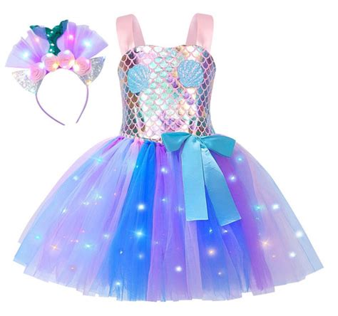 Vestido Conjunto Disfraz Sirenita Ariel Niña Tutú Tul Led Cuotas