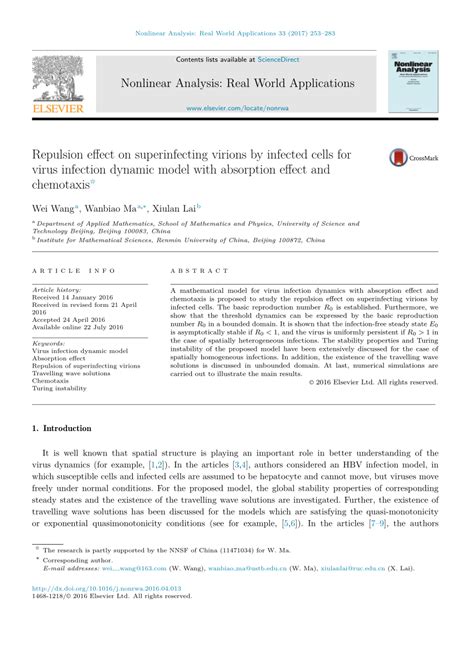 Pdf A Diffusive Virus Infection Dynamic Model With Nonlinear