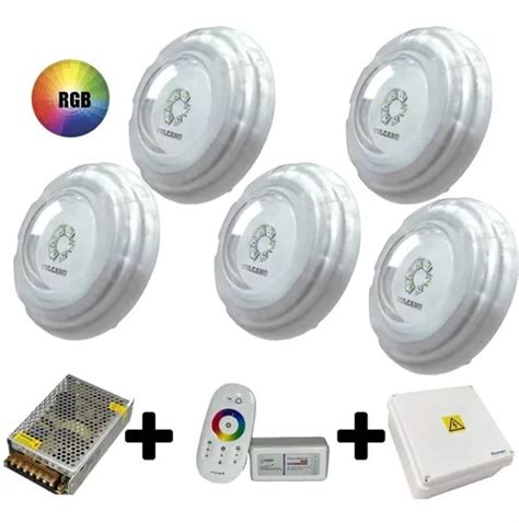 Kit 5 Luces Vulcano Lumipool 9w Rgb Control Fuente Caja En Venta En