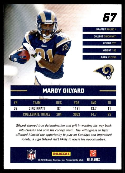 2010 Donruss Rated Rookies Mardy Gilyard St Louis Rams 67 EBay