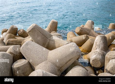 Breakwater Of Concrete Tetrapods In Amalfi Coastal Town Mediterranean