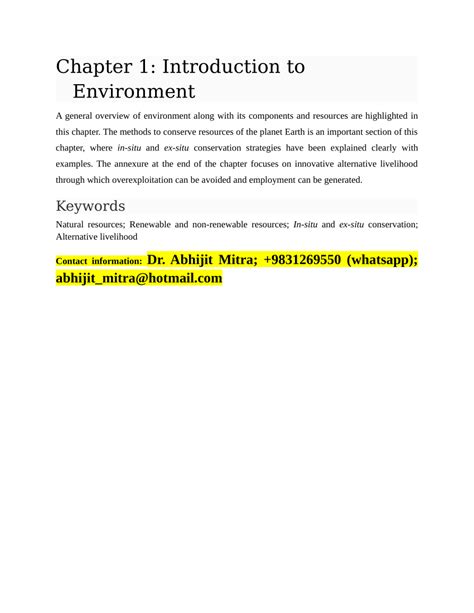 Pdf Chapter Introduction To Environment Springer Book On Environment