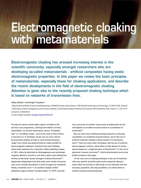 Electromagnetic cloaking with metamaterials: Pekka Alitalo and Sergei ...