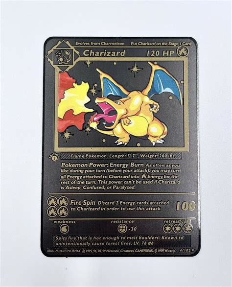 Charizard St Edition Base Set Black Metal Pokemon Card Custom Etsy