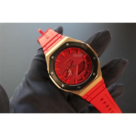 Casio G Shock Ga2100 Red Men`s Watch Ga2100 4a With Ap Style Protector Rose Blk 0889232241739