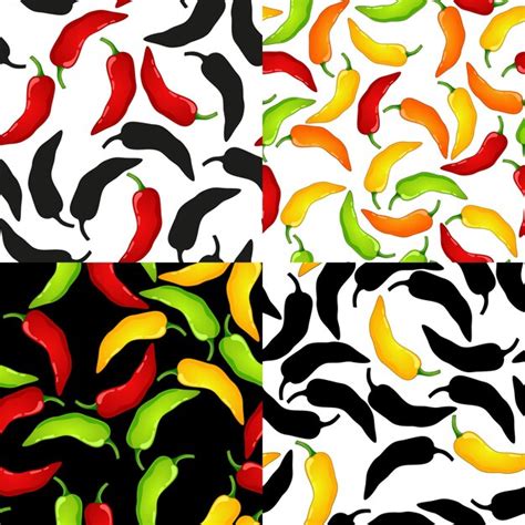 Premium Vector Red Green Yellow Pepper Vector Seamless Pattern Set