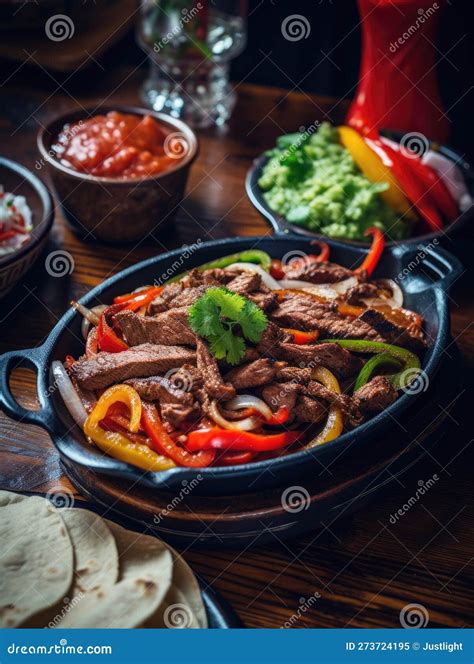 A Piping Hot Plate Of Beef And Vegetable Fajitas Sizzling And Ready To