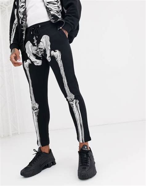 Asos Design Two Piece Skinny Sweatpants In Black With Halloween