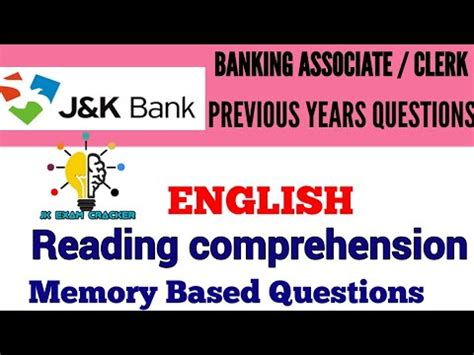 Reading Comprehension Ii Jk Bank Banking Associate Ii Memory Based