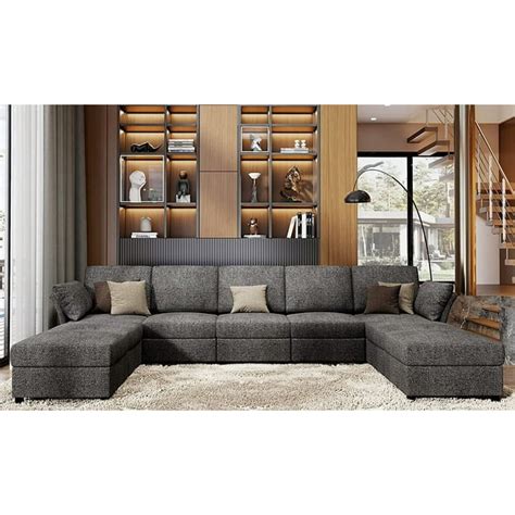 Papajet Sectional Sofa Modular U Shaped Couch With Ottomans 9 Seat Sofa For Living Room Dark