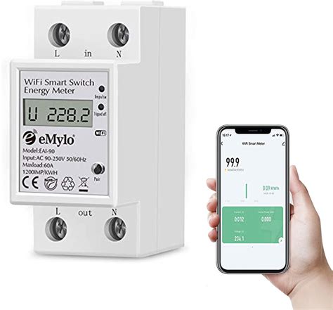 eMylo Smart enfasmätare 60 A 90 250 V WiFi 35 mm DIN skena elektrisk