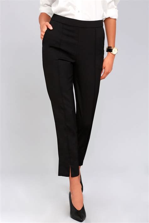 Chic Black Pants Trouser Pants Slit Dress Pants Lulus