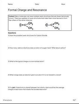 Formal Charges And Resonance Using Lewis Structures Activity Tpt