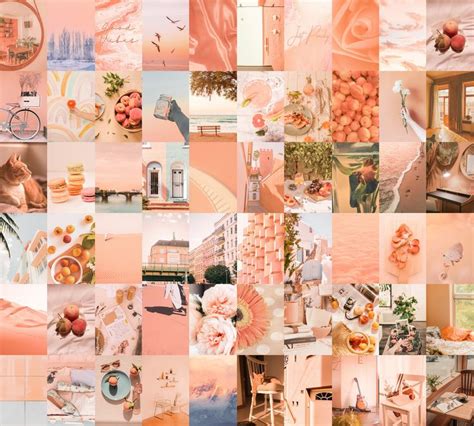 Wall Collage Kit Aesthetic Peachy 60pcs Digital Photo Wallpaper Download Pastel Peach Vision