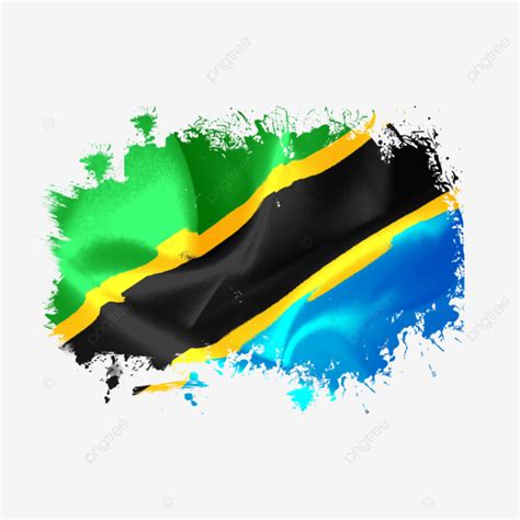 Tanzania Folded Flag In Watercolor Brush New Tanzania Flag