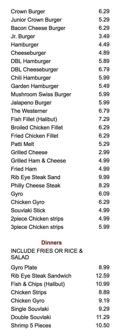 Crown Burgers Menu Slc Menu