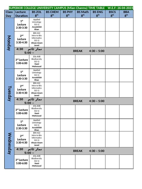 Time Table | PDF