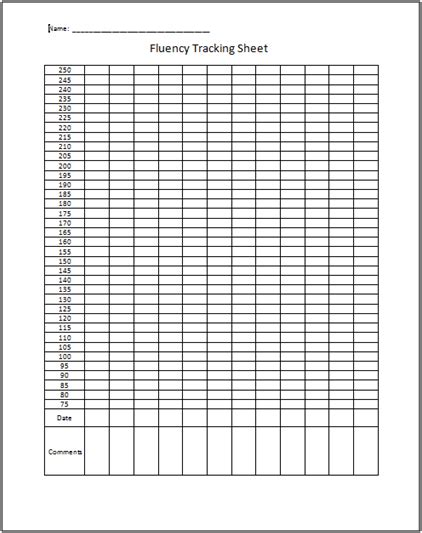 Reading Fluency Chart Printable