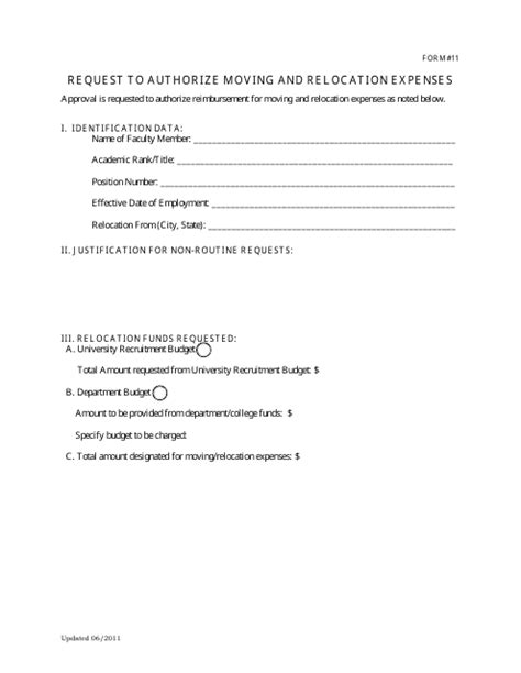 Request Form To Authorize Moving And Relocation Expenses Fill Out