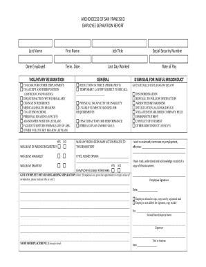 Fillable Online Ee Separation Report Form Parish Or Chancery Copy