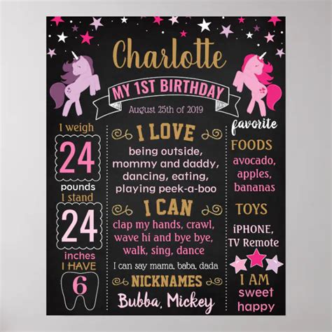 Unicorn First Birthday Chalkboard Sign Zazzle