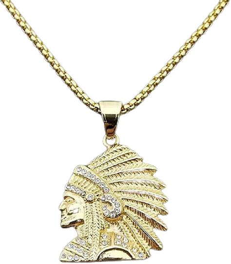 MayiaHey Native American Indian Chief Head Necklace For Men Stainless