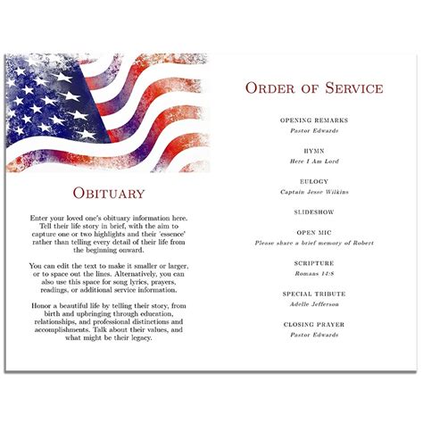 Patriotic Military Veteran Funeral Program Template Urns Online