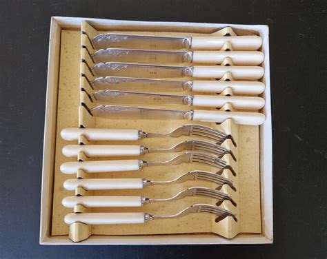 Vintage Boxed Set Of Epns Faux Bone Handled Fish Cutlery Etsy