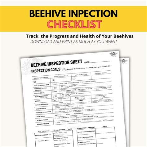 Beehive Inspection Sheet Bee Keeping Logbook Template Etsy