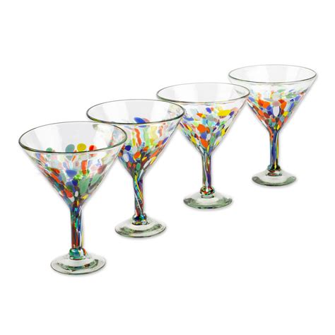 UNICEF Market Set Of 4 Colorful Handblown Martini Glasses From Mexico