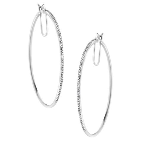 925 Sterling Silver Diamond Accent Medium Sized Hoops Earrings For Sale At 1stdibs