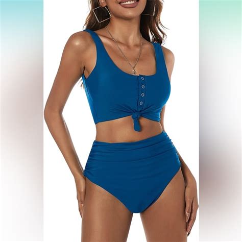 Zaful Swim Zaful Womens High Waisted Bikini Scoop Neck Swimsuit Two Pieces Bathing Suit