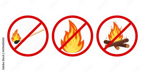 No Bonfire Or Camping No Open Fire Sign Set Isolated On White