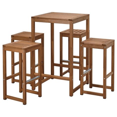 NÄmmarÖ Bar Table And 4 Bar Stools Outdoor Light Brown Stained 63x63