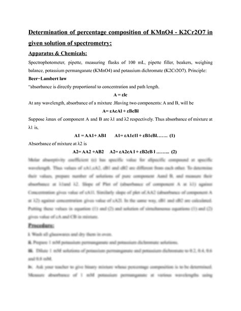 SOLUTION Determination Of Percentage Composition Of Kmno4 K2cr2o7 In