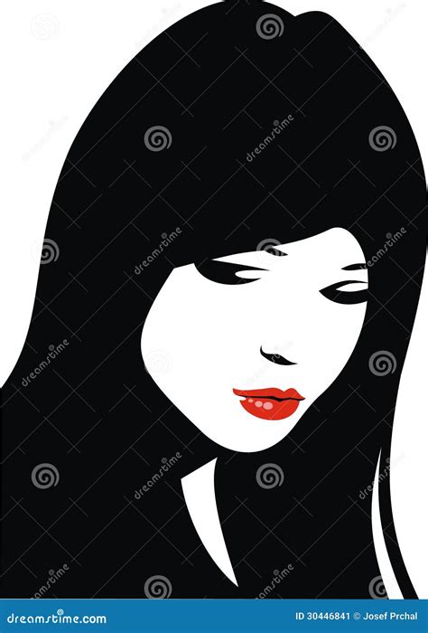 Easy Woman Face With Red Lips And Black Hair Stock Vector