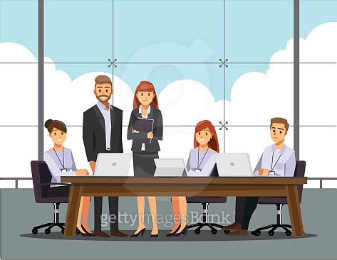 Business People Having Board Meeting Vector Illustration Cartoon