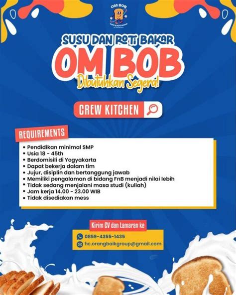 Lowongan Kerja Crew Kitchen Di Susu Roti Bakar Om Bob Lokerjogja Id