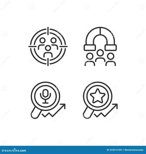 Audience Research And Analysis Pixel Perfect Linear Icons Set Stock Vector Illustration Of