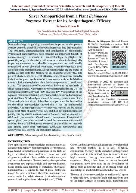 Silver Nanoparticles From A Plant Echinacea Purpurea Extract For Its Antipathogenic Efficacy Pdf