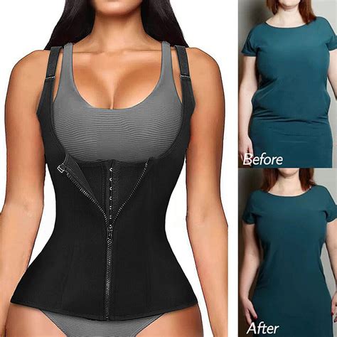 Women Sauna Sweat Vest Slimming Body Shaper Corset Neoprene Zipper Waist Trainer Ebay