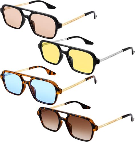 Hequ 4 Pairs Retro 70s Flat Small Frame Sunglasses For Women Men Classic Trendy