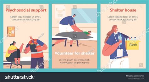 Volunteers Help Refugees Shelter Cartoon Banners Stock Vector Royalty