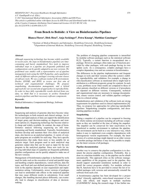 Pdf From Bench To Bedside A View On Bioinformatics Pipelines