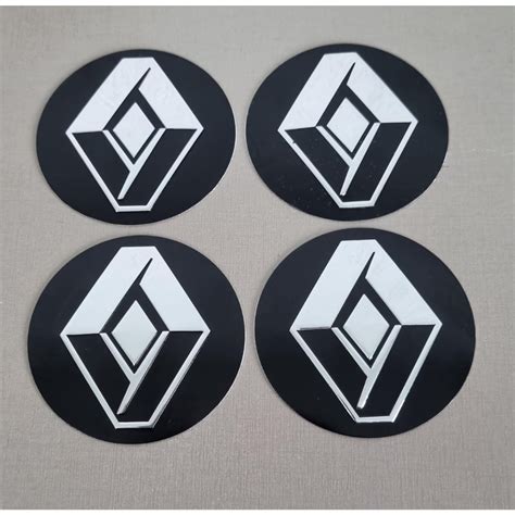 JOGO 4 EMBLEMAS LOGO ADESIVO RODA RENAULT 117MM PRETO LATINHA SEM