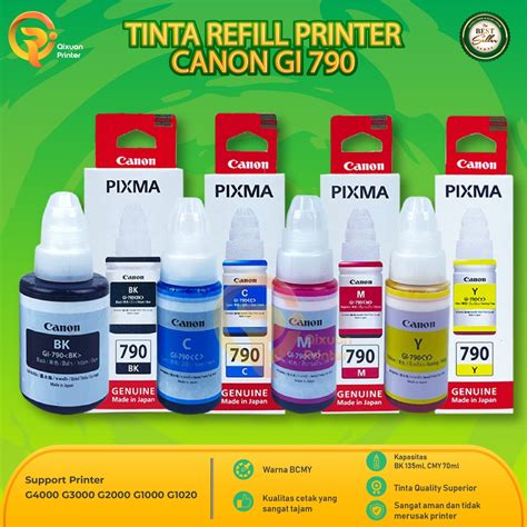 Jual 1 Set 4 Pcs Tinta Canon Gi 790 Isi Ulang Printer G1000 G2000 G2010 G3000 G1010 G2010 G3010